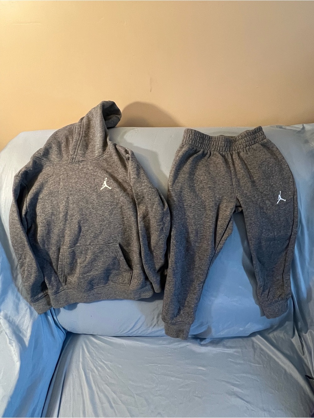 Jordan Boys Gray Hoodie & Jogger Set with White Jumpman